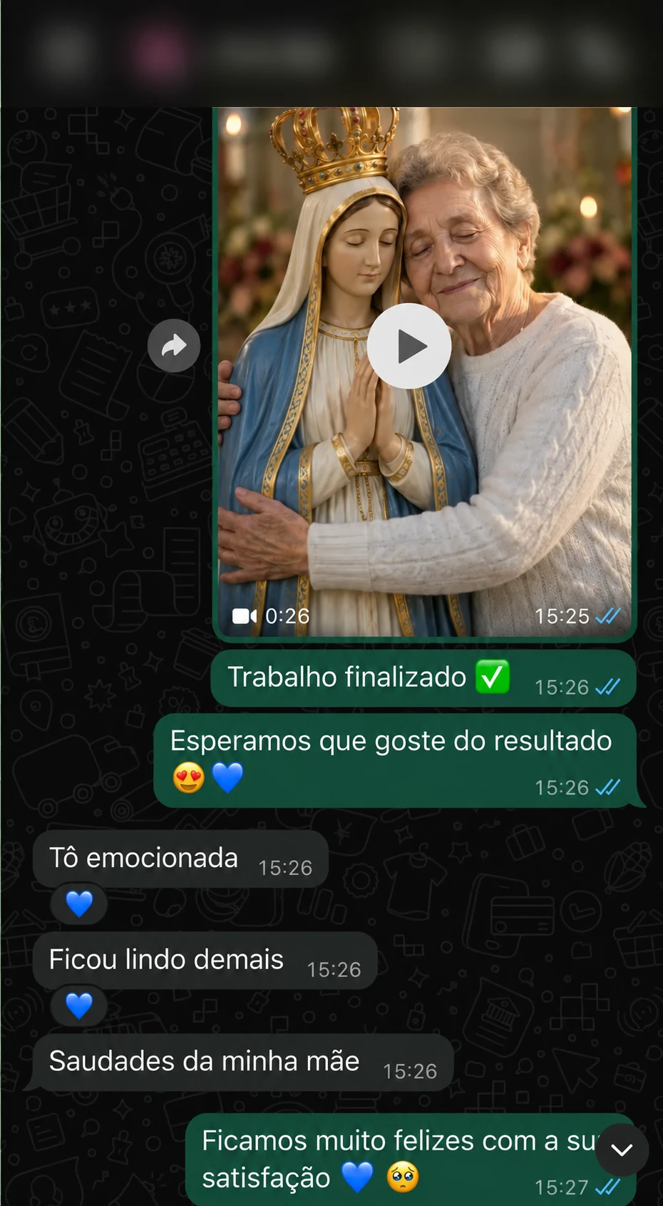 Print de WhatsApp: filha emocionada com a homenagem da mãe